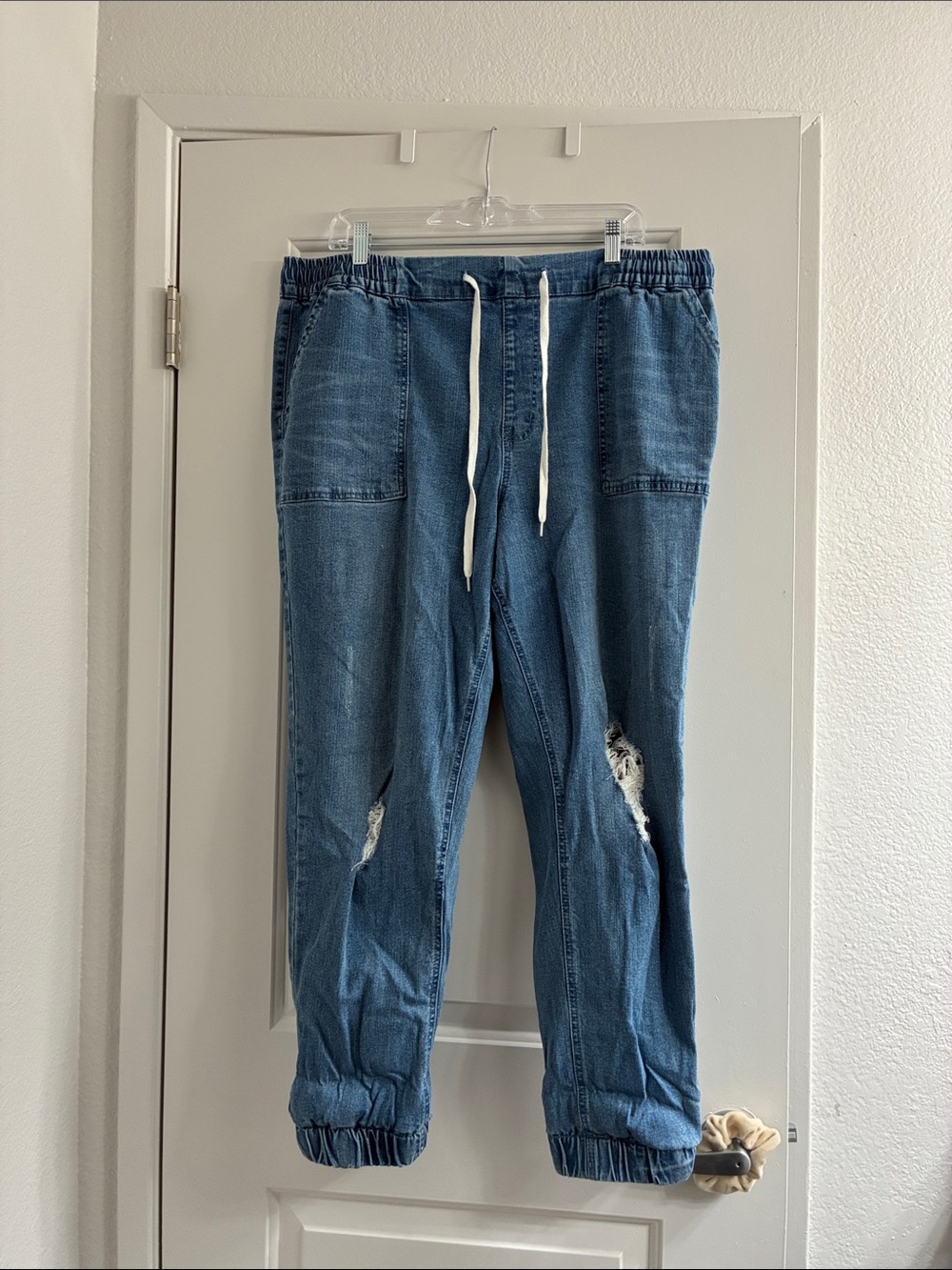 Forever 21 Distressed Blue Skinny Jeans with Drawstring